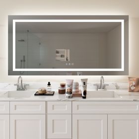 72 in. W x 36 in. H LED Large Rectangular Frameless Anti-Fog Bathroom Mirror Front & Backlit