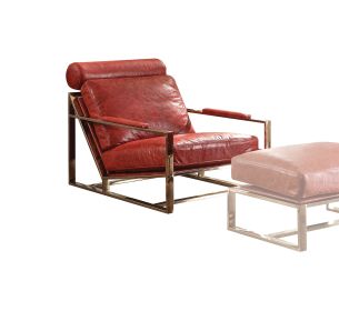 Metal Frame Leather Upholstered Accent Chair in Red