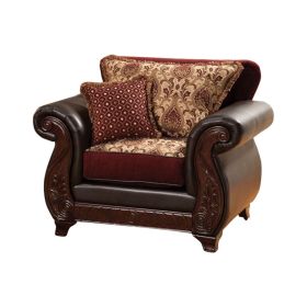 48 Inch Modern Accent Chair, Jacquard, Vegan Faux Leather, Burgundy, Brown
