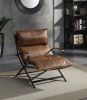 ACME Zulgaz Accent Chair in Cocoa Top Grain Leather & Matt Iron Finish 59951