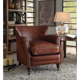Leeds Accent Chair in Vintage Dark Brown Top Grain Leather YF