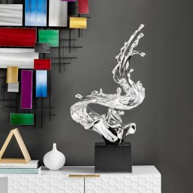 Braker Wave Resin Sculpture - Tabletop Decor, Chrome - Size 21" x 18" x 8"