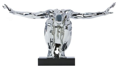 Saluting Man Resin Sculpture, Large, Chrome, Large - Size 19" x 37" x 14"
