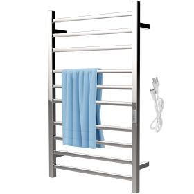 VEVOR Heated Towel Rack, 10 Bars Design, Mirror Polished Stainless Steel Electric Towel Warmer with Built-in Timer, Wall-Mounted for Bathroom, Plug-in