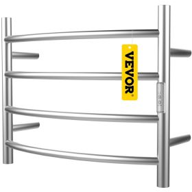 VEVOR Heated Towel Rack, 4 Bars Curved Design, Polishing Brushed Stainless Steel Electric Towel Warmer with Built-in Timer, Wall-Mounted for Bathroom,