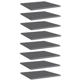 Bookshelf Boards 8 pcs High Gloss Gray 15.7"x15.7"x0.6" Engineered Wood