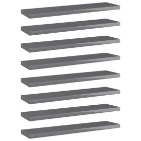 Bookshelf Boards 8 pcs High Gloss Gray 15.7"x3.9"x0.6" Engineered Wood