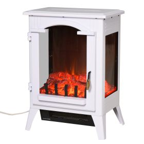 HOMCOM 23" Electric Fireplace Heater, Fire Place Stove with Realistic LED Flames and Logs and Overheating Protection, 750W/1500W, White