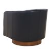 Tessa Midnight Blue Top Grain Leather Wood Base Swivel Chair