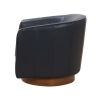 Tessa Midnight Blue Top Grain Leather Wood Base Swivel Chair