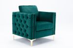 Modern Velvet Armchair Tufted Button Accent Chair Club Chair with Steel Legs for Living Room Bedroom,Green