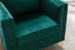 Modern Velvet Armchair Tufted Button Accent Chair Club Chair with Steel Legs for Living Room Bedroom,Green