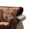 48 Inch Modern Accent Chair, Jacquard, Vegan Faux Leather, Burgundy, Brown