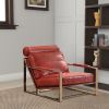 Metal Frame Leather Upholstered Accent Chair in Red