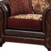 48 Inch Modern Accent Chair, Jacquard, Vegan Faux Leather, Burgundy, Brown