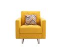 Victoria Yellow Linen Fabric Armchair with Metal Legs, Side Pockets, and Pillow