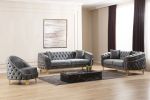 Vanessa Chair Livingroom Set in Grey and Gold with Fabric button-tufted velvet upholstery Finish