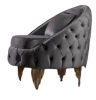 Vanessa Chair Livingroom Set in Grey and Gold with Fabric button-tufted velvet upholstery Finish