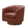 Tessa Caramel Top Grain Leather Wood Base Swivel Chair