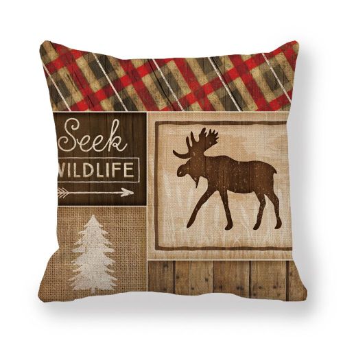 Deer Bear Wild Animal Retro Simple Style Linen Encryption Fine Linen Pillow Cover