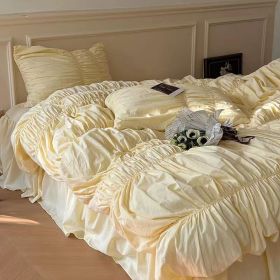 Handmade Bubble Pleated Cotton Four-piece Cotton Set (Option: Yellow-1.2M Fitted Sheet)