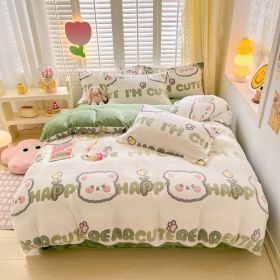 Winter Thickened Fleece Four-piece Set (Option: CY Small Flower Bear-150 X200cm Single Duvet Cover)