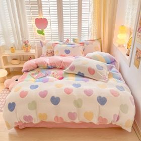 Winter Thickened Fleece Four-piece Set (Option: CY Rainbow Love Pink-150 X200cm Single Duvet Cover)