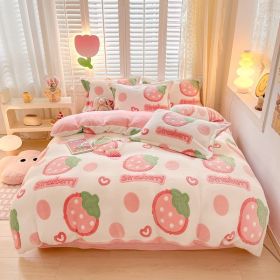 Winter Thickened Fleece Four-piece Set (Option: CY Sweet Strawberry-150 X200cm Single Duvet Cover)
