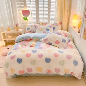 Winter Thickened Fleece Four-piece Set (Option: CY Rainbow Love Blue-150 X200cm Single Duvet Cover)