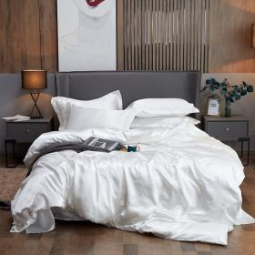 Ice Four-piece Set Cool Bare Sleeping Real Silk Quilt Cover Sheets (Option: White-11 Style)