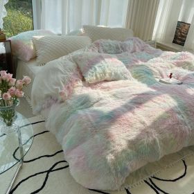 Milk Fiber Winter Mink Fur Bed Four-piece Long Wool Quilt Cover Coral Velvet Double-sided Plush Fleece-lined Quilted Bed Skirt Princess Style (Option: white Powder-180CM Bed A)